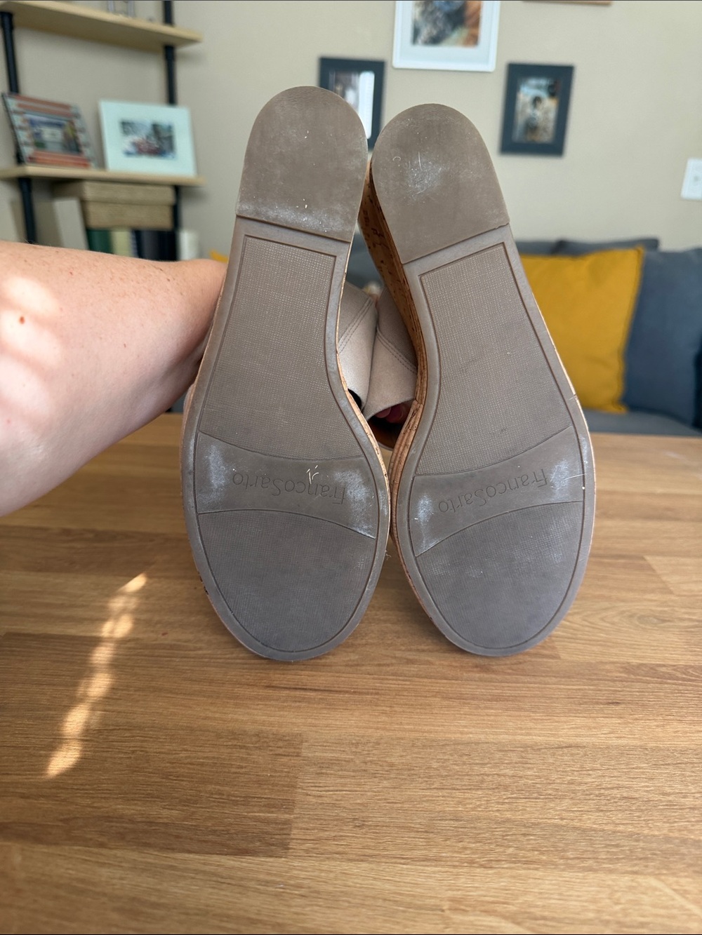 Franco Sarto Beige Suede Double-Band Platform Sandals - Picture 5 of 5